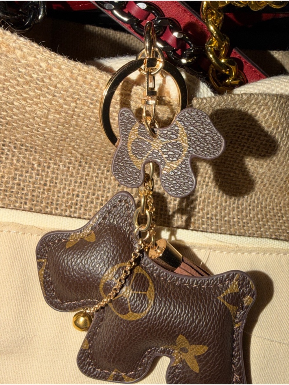 Brown Leather Dog Charm Keychain with Tassel - Picture 3 of 4